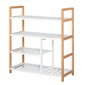 4-Tier Shoe Rack Simple Home Storage w/ Wood Frame Boot Compartment Slatted Shelves Trainer Sandals Stylish Hallway Furniture