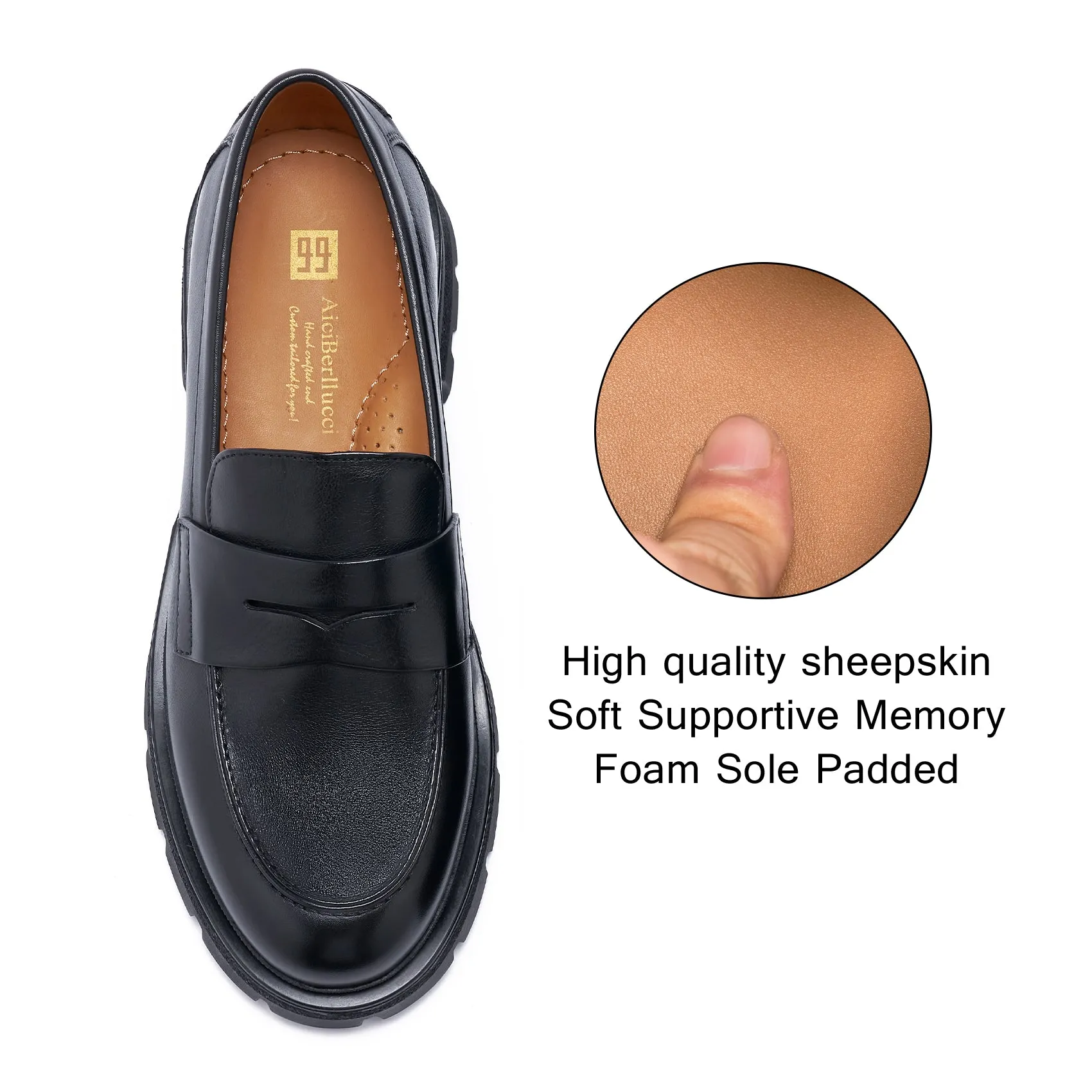 AiciBerllucci -SUNNY1 -Black Loafers for Women, Business Casual Shoes, Women's Loafers & Slip-Ons, Womens Chunky Loafers Comfortable Platform Loafers for Women