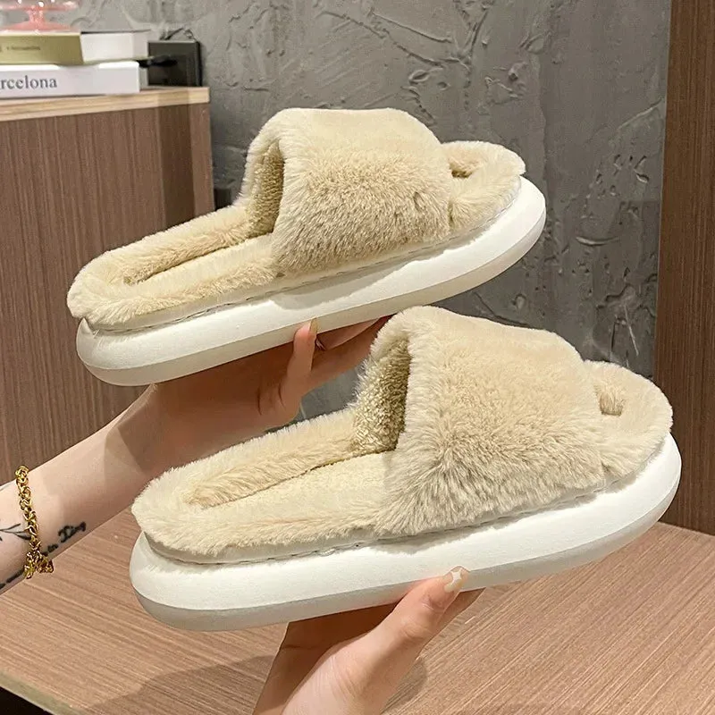 AMOZAE-- Fashionable Slides with Plush Furry for Cozy Winter Indoor Wear