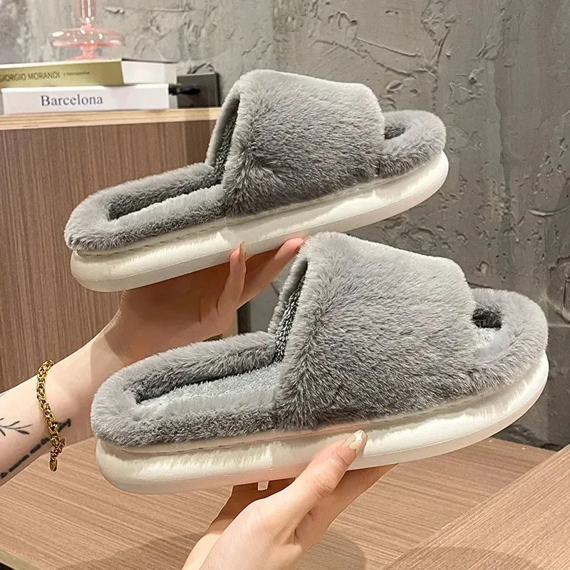 AMOZAE-- Fashionable Slides with Plush Furry for Cozy Winter Indoor Wear