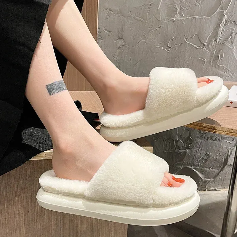 AMOZAE-- Fashionable Slides with Plush Furry for Cozy Winter Indoor Wear