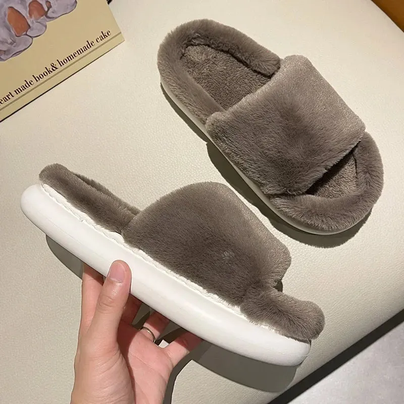 AMOZAE-- Fashionable Slides with Plush Furry for Cozy Winter Indoor Wear