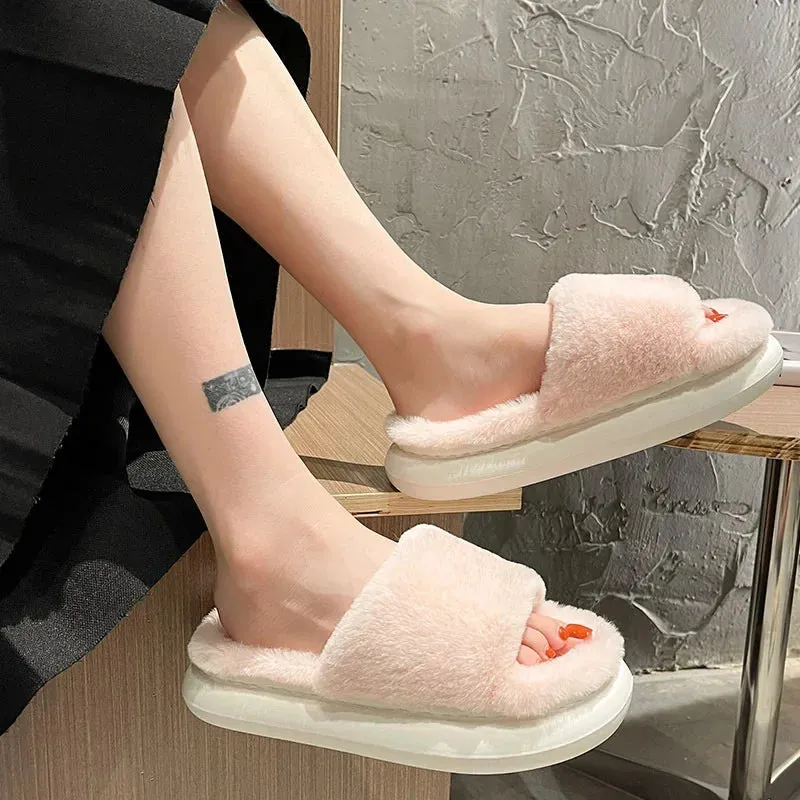 AMOZAE-- Fashionable Slides with Plush Furry for Cozy Winter Indoor Wear