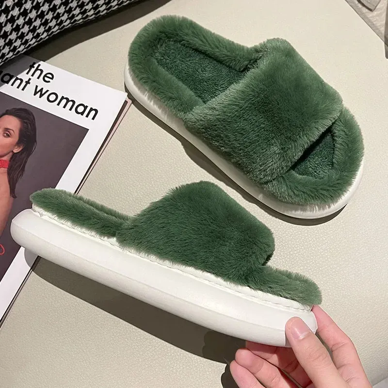 AMOZAE-- Fashionable Slides with Plush Furry for Cozy Winter Indoor Wear