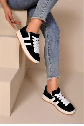 BLACK LACE UP SIDE DETAIL DESIGNER TRAINERS