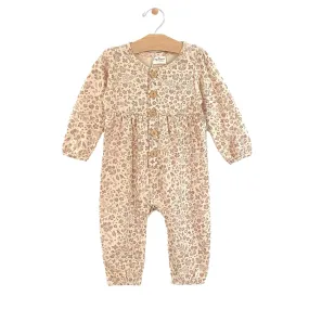 City Mouse Jersey Button Gathered Romper - Dusty Rose Garden