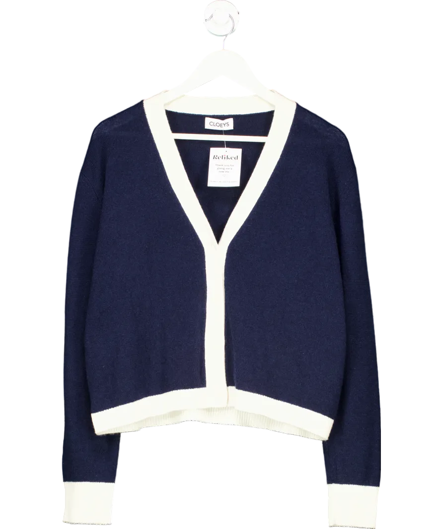 Cloeys Colourblock Softest 100% Cashmere Cardigan Blue & White UK M/L