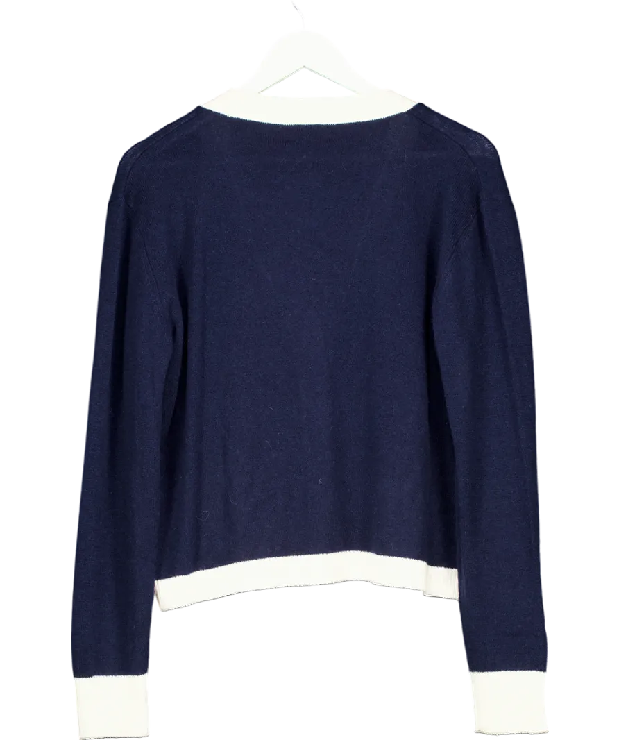 Cloeys Colourblock Softest 100% Cashmere Cardigan Blue & White UK M/L