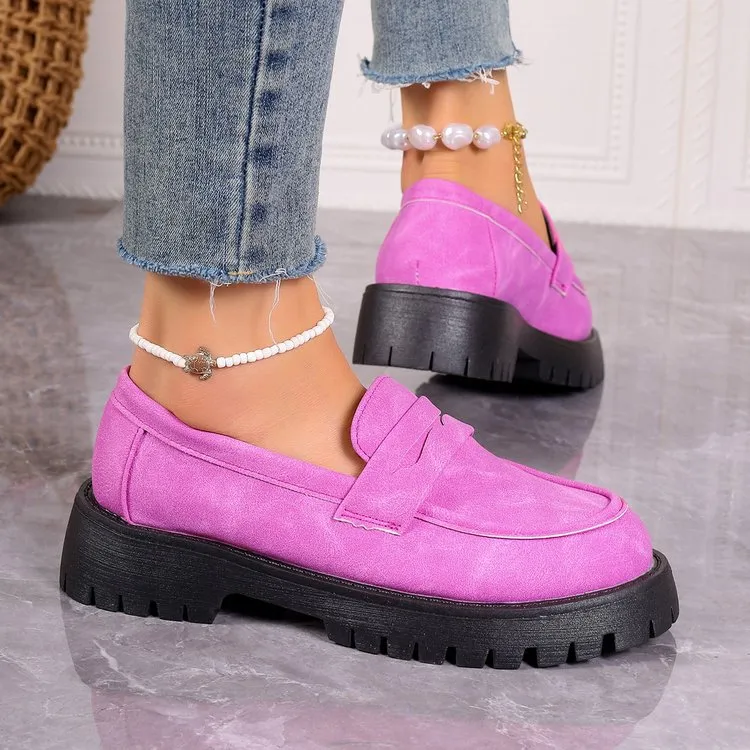 Comfortable Women Chunky Suede Leather Platform Work Loafers Shoes