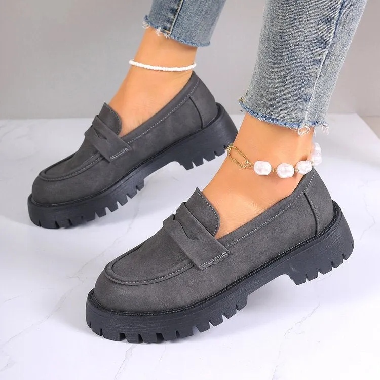 Comfortable Women Chunky Suede Leather Platform Work Loafers Shoes