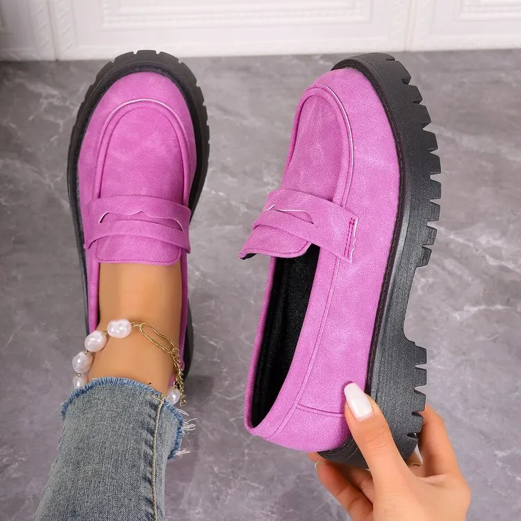 Comfortable Women Chunky Suede Leather Platform Work Loafers Shoes