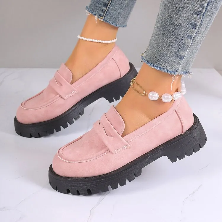 Comfortable Women Chunky Suede Leather Platform Work Loafers Shoes