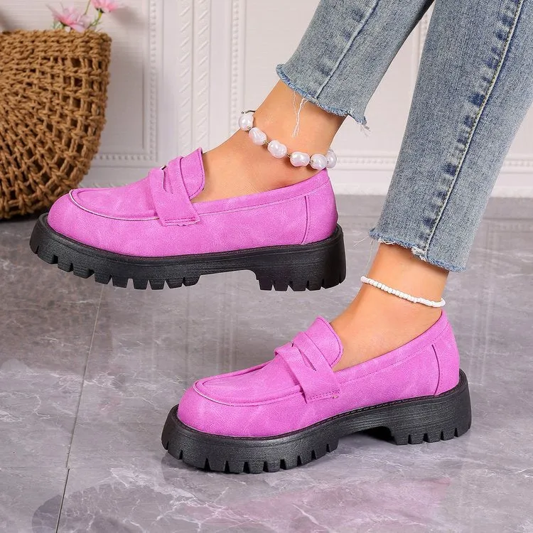 Comfortable Women Chunky Suede Leather Platform Work Loafers Shoes