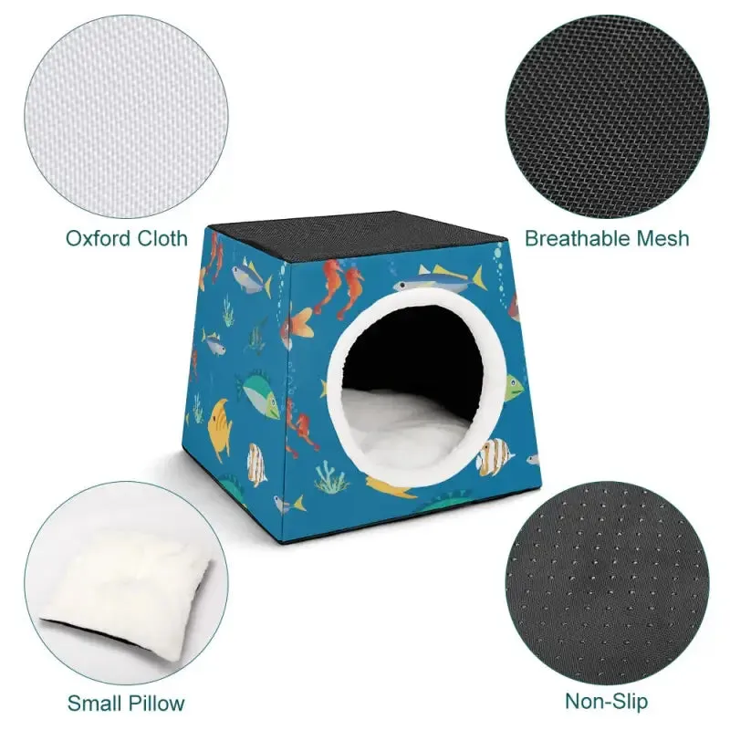 Cute Fish Print Cat Cave - Washable Comfort for Happy Cats