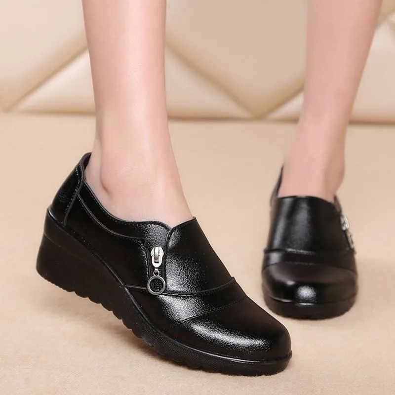 Genuine Leather Slip On Comfortable Women Shoes