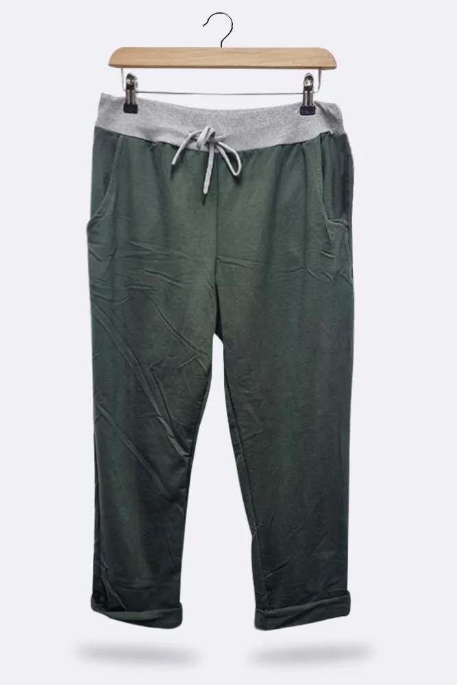 Grey Waistband Stretch Cotton Trousers