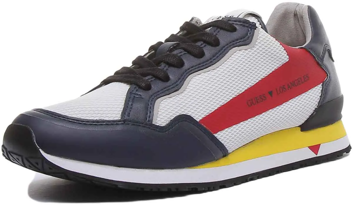 Guess Genova Men's Lace Up Mesh Sneaker In White Navy Red