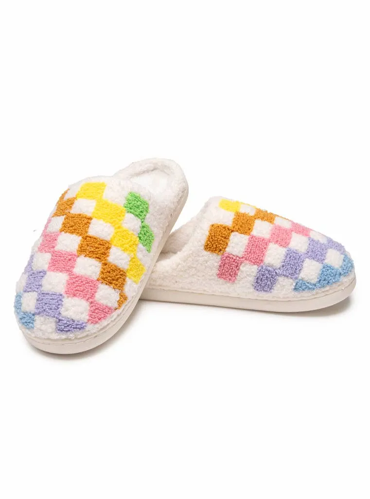 Indoor / Outdoor Slippers - Rainbow Checkered - White: M/L