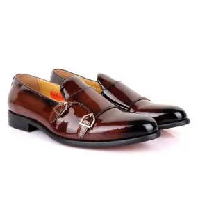 John Mendson Wetlips Double Monk Strap Leather Shoe-Coffee