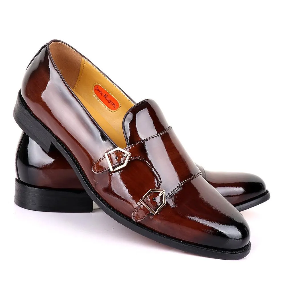 John Mendson Wetlips Double Monk Strap Leather Shoe-Coffee