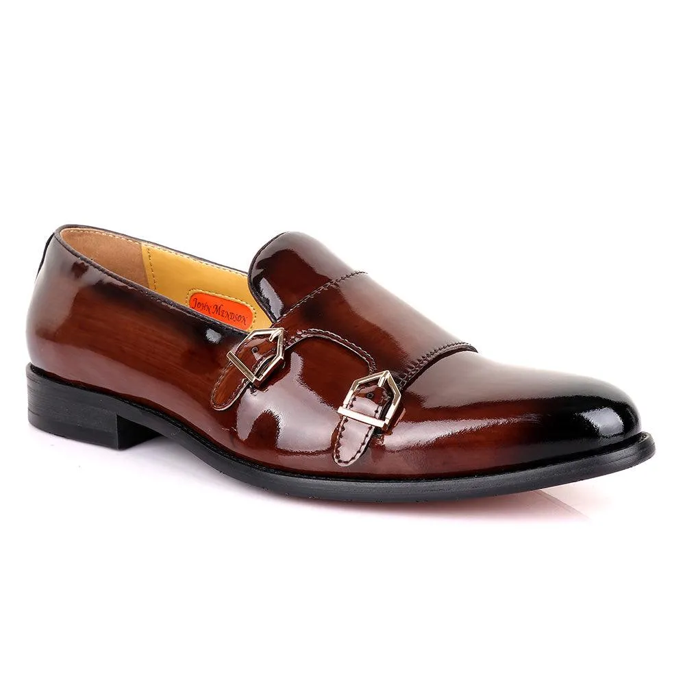 John Mendson Wetlips Double Monk Strap Leather Shoe-Coffee