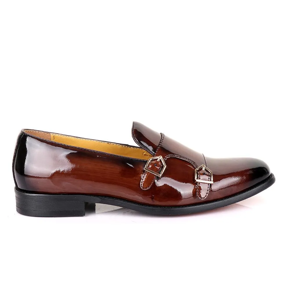 John Mendson Wetlips Double Monk Strap Leather Shoe-Coffee