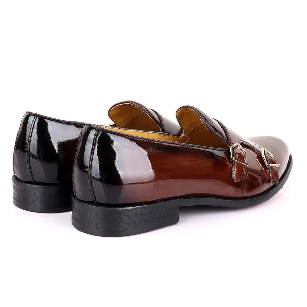 John Mendson Wetlips Double Monk Strap Leather Shoe-Coffee