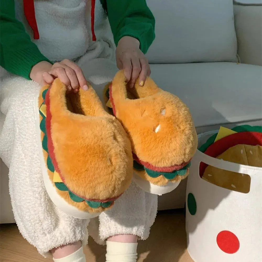 Kawaii Hamburger Fuzzy Slippers