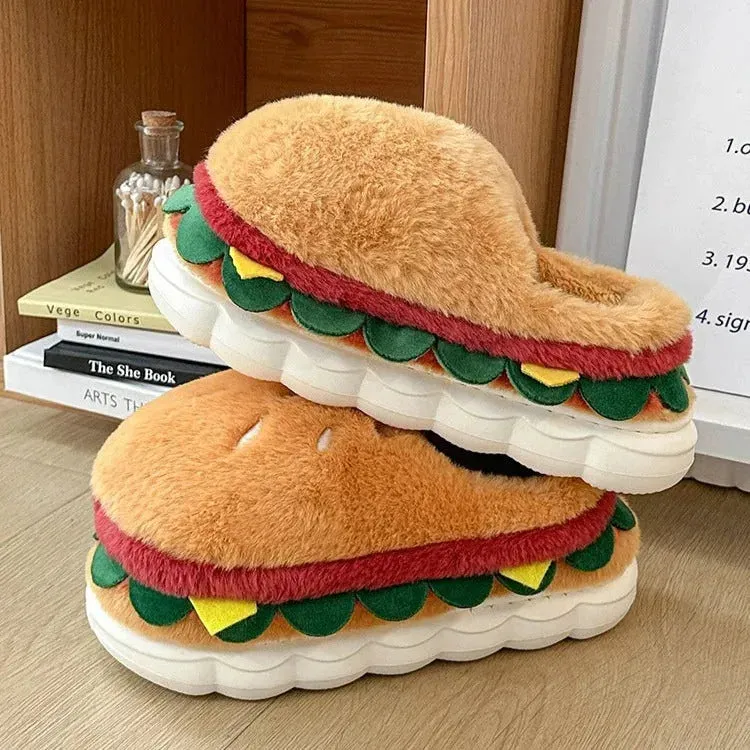 Kawaii Hamburger Fuzzy Slippers