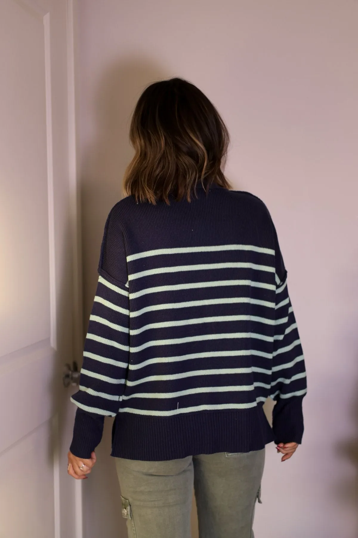 Navy and Green Striped Pullover Sweater