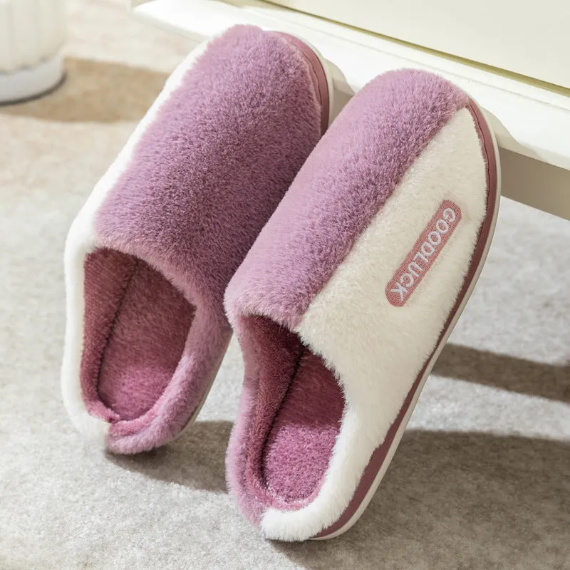 New Home Cotton Slippers for Women Winter Cute Plush Indoor Warm Cartoon Couple Anti-Slip Home Slippers