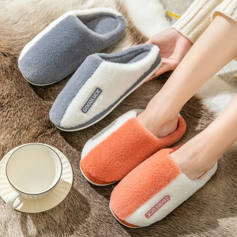 New Home Cotton Slippers for Women Winter Cute Plush Indoor Warm Cartoon Couple Anti-Slip Home Slippers