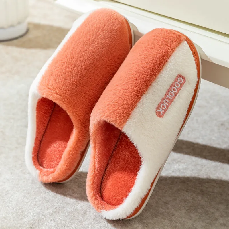 New Home Cotton Slippers for Women Winter Cute Plush Indoor Warm Cartoon Couple Anti-Slip Home Slippers