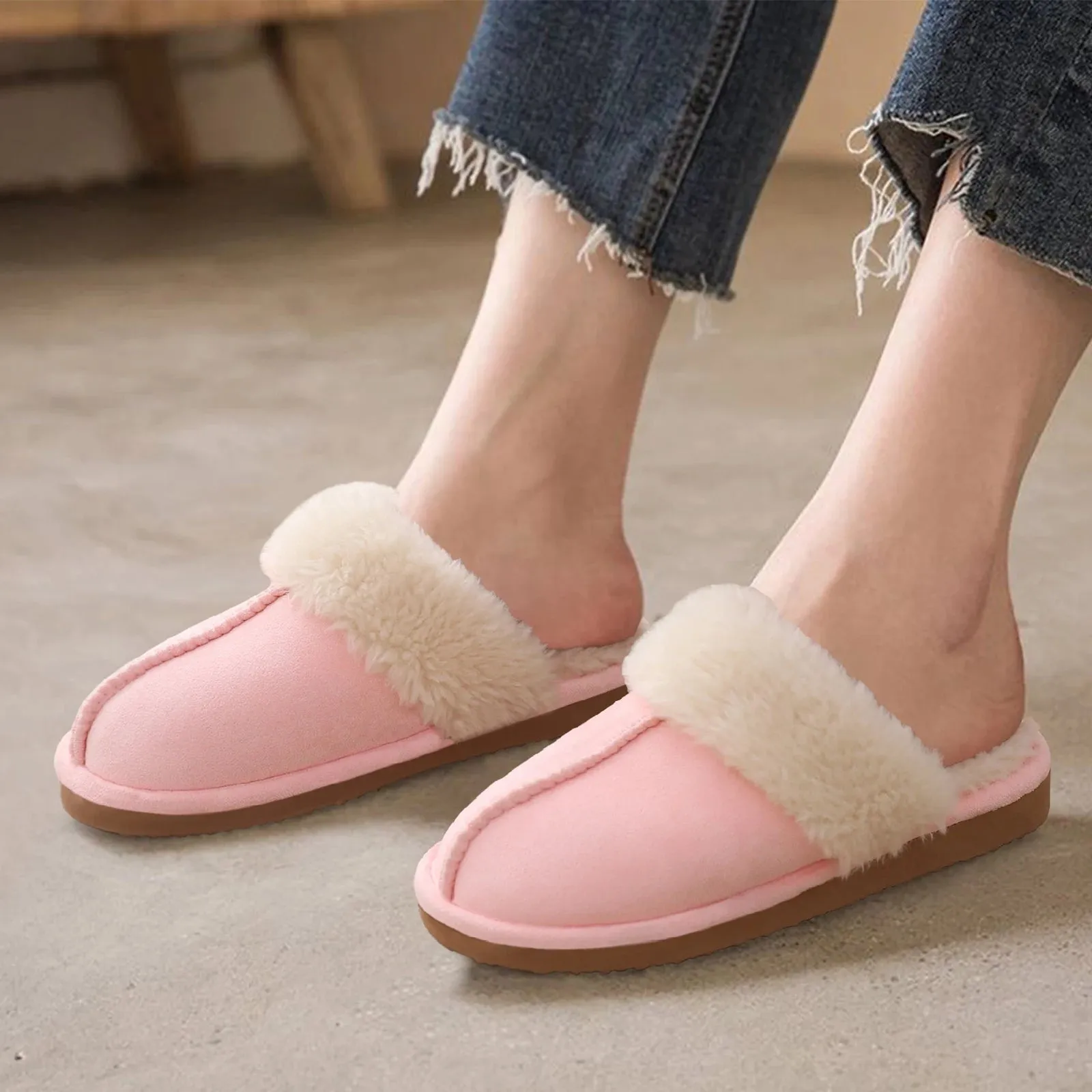 Pallene Winter Fur Slippers Women Men New Fashion Indoor Warm Cozy Fuzzy Flats Slides Warm Home Short Plush Slippers Suede Mules