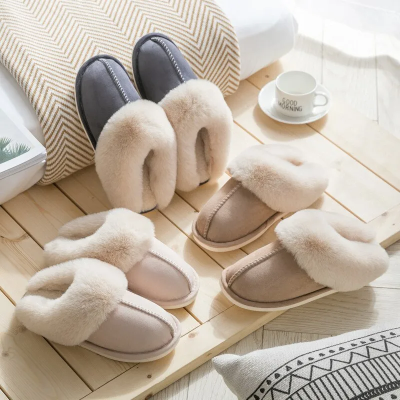 Plush Warm Home Flat Men Slippers Lightweight Soft Comfortable Winter Slippers Women Cotton Shoes Indoor Plush Slippers