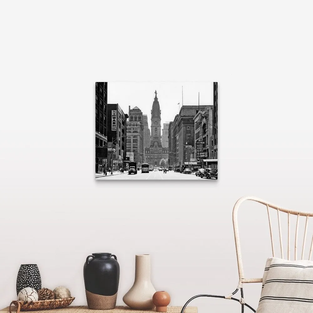 "1950's Downtown Philadelphia Pa USA Looking South Down North Broad Street At " Canvas Wall Art