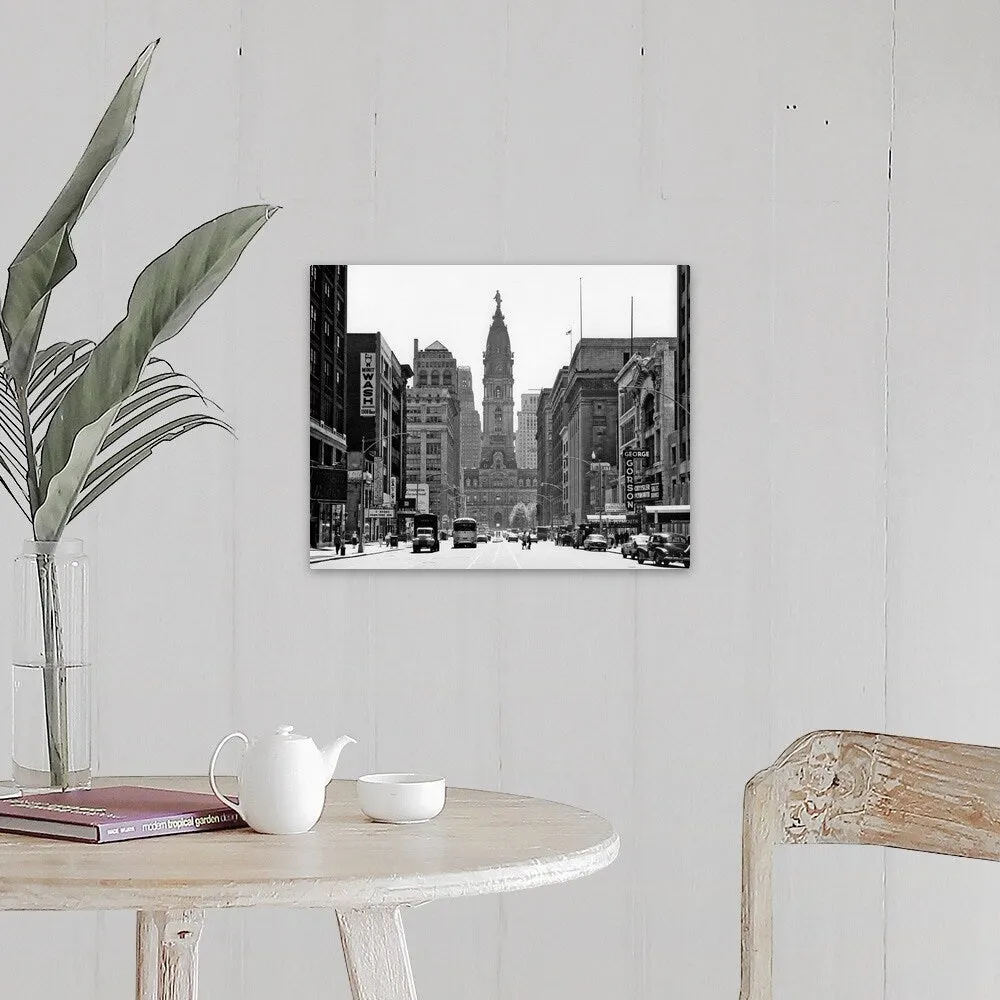 "1950's Downtown Philadelphia Pa USA Looking South Down North Broad Street At " Canvas Wall Art