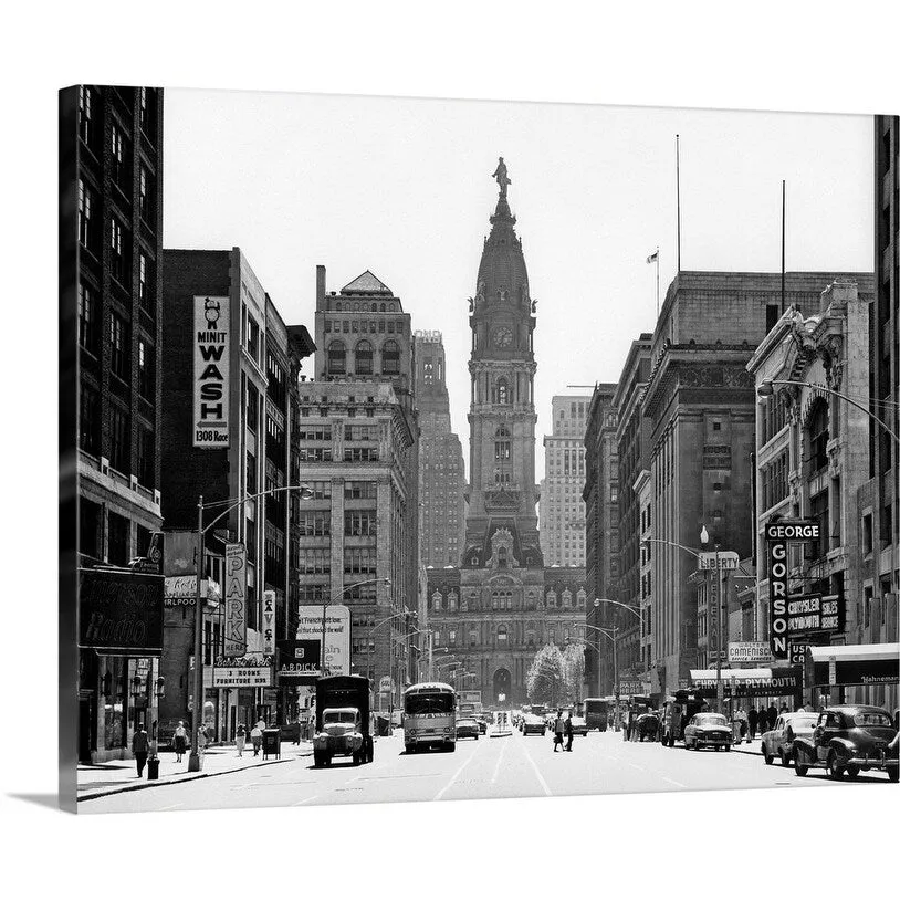 "1950's Downtown Philadelphia Pa USA Looking South Down North Broad Street At " Canvas Wall Art