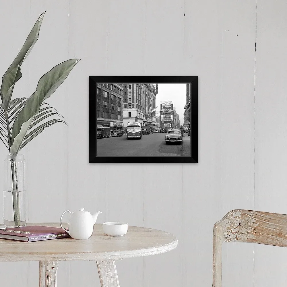 "1950's New York City Times Square Traffic" Black Framed Print