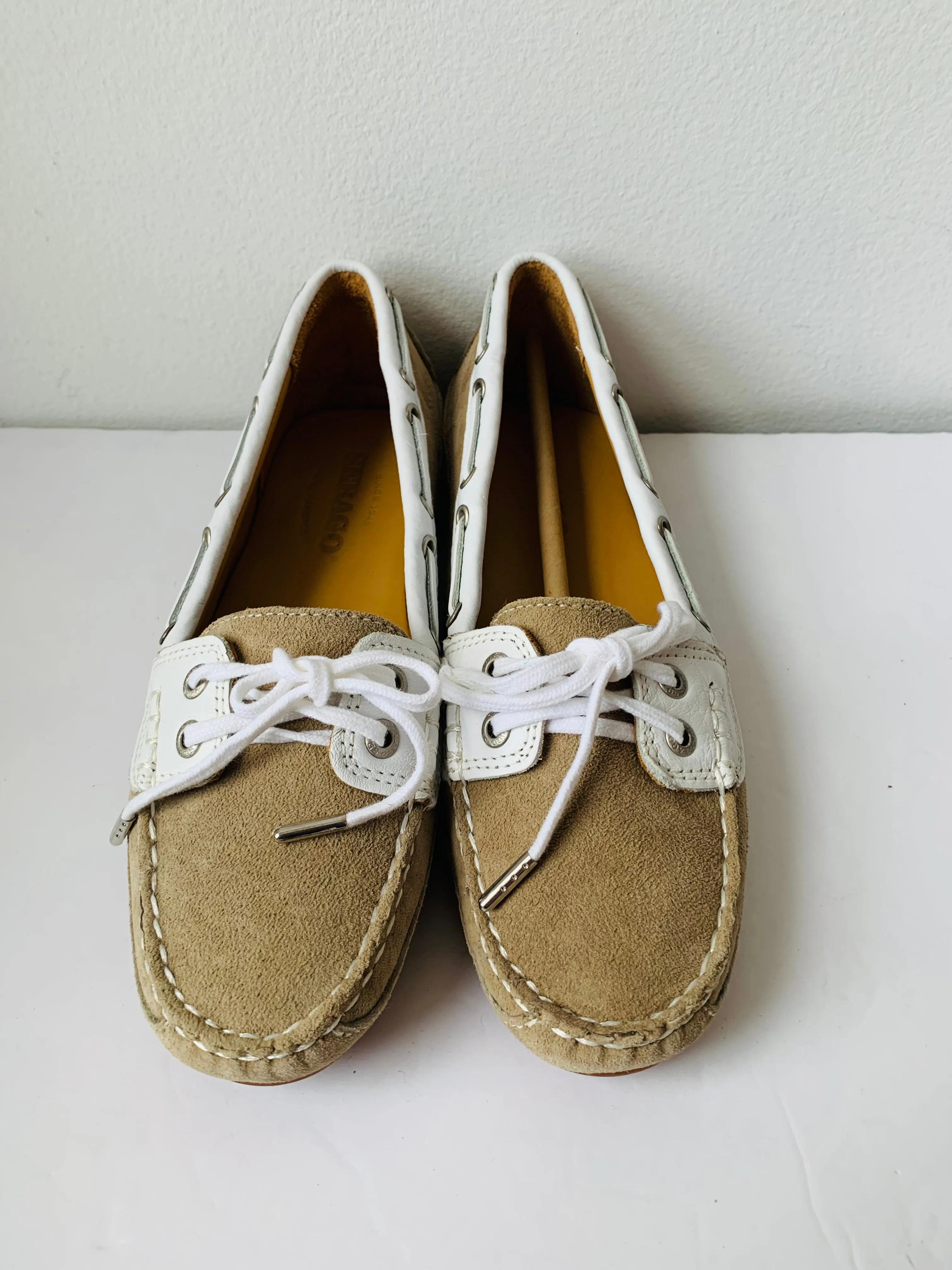 Sebago Taupe Suede White Trim Boat Shoe Size 7