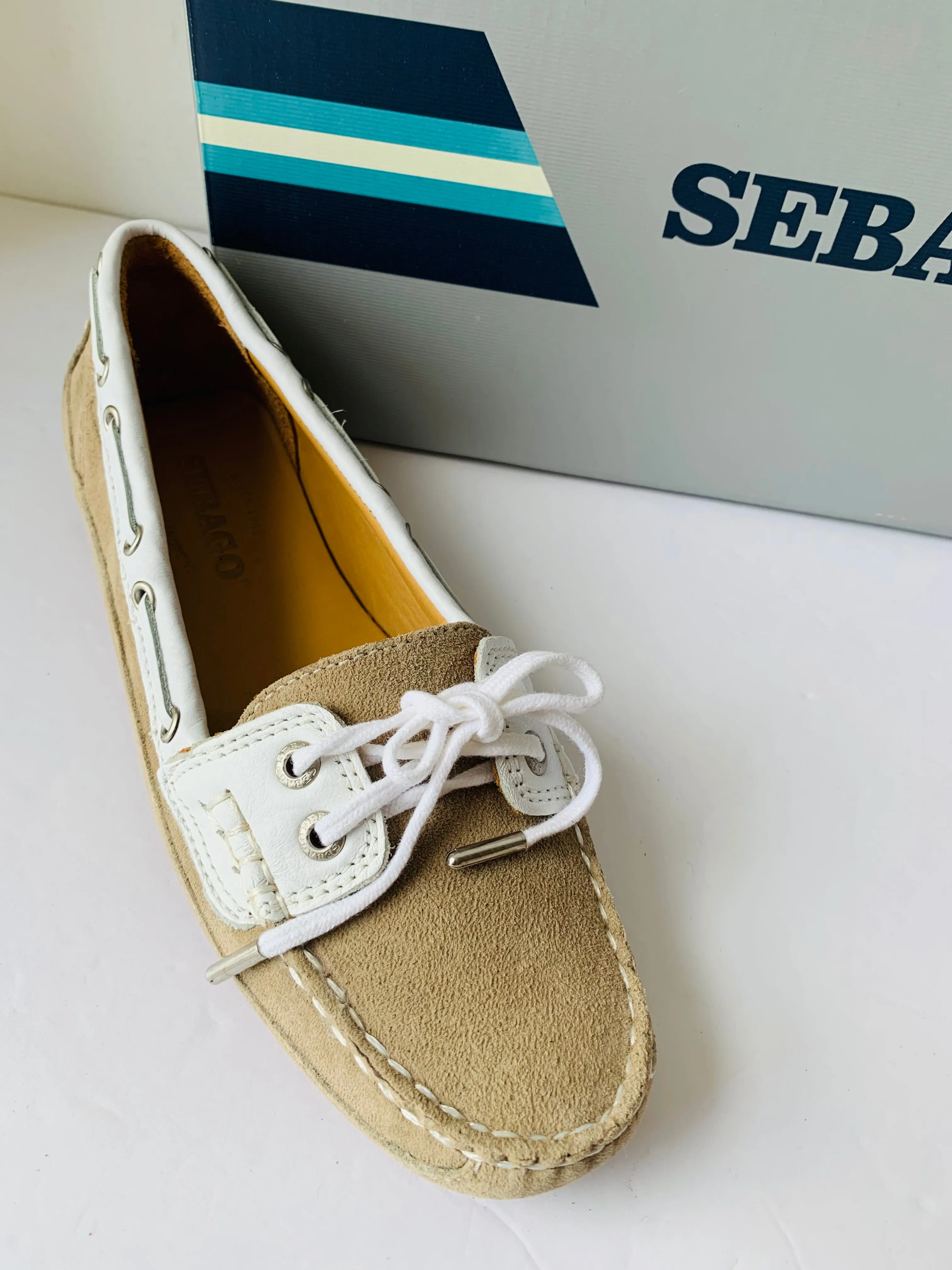 Sebago Taupe Suede White Trim Boat Shoe Size 7