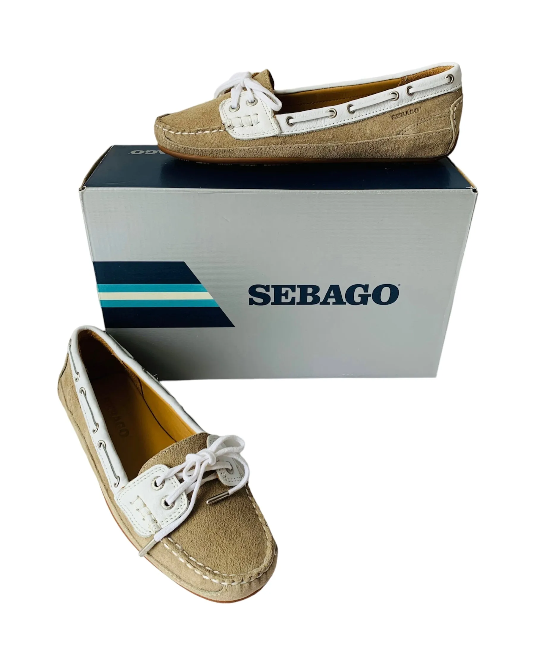 Sebago Taupe Suede White Trim Boat Shoe Size 7