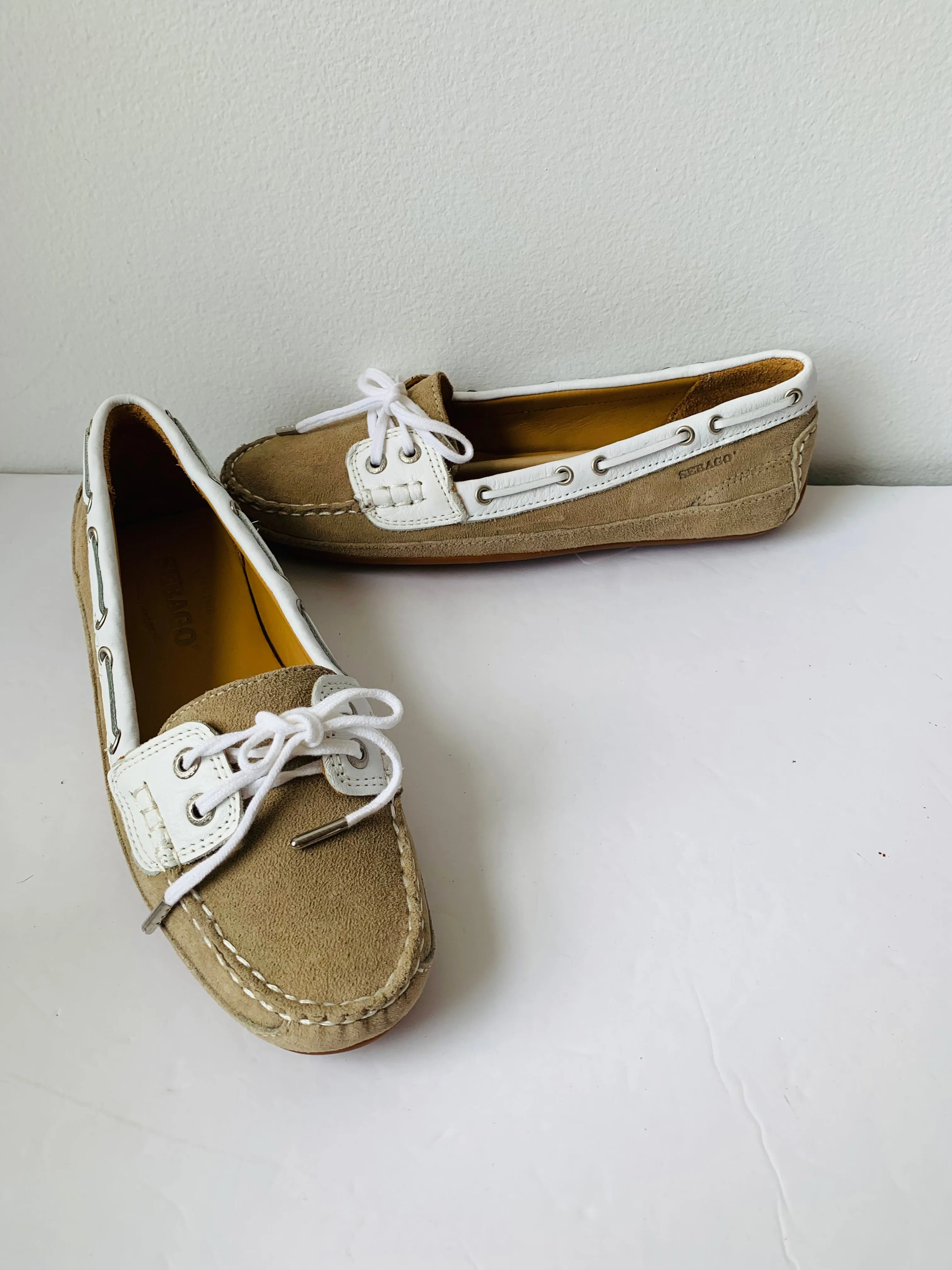 Sebago Taupe Suede White Trim Boat Shoe Size 7