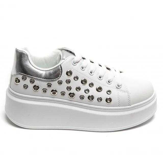 SILVER LACE UP SIDE DETAIL CHUNKY STYLISH FLAT TRAINERS