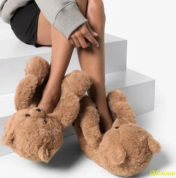 Soft oversize big teddy comfy bear bedroom slippers slides