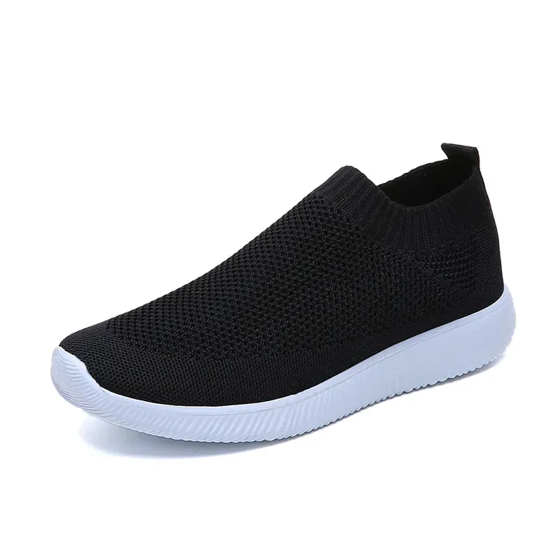 VIP Knitted Sneakers for Women Autumn Slip on Breathable Mesh Casual Shoes Woman Flat Heels Plus Size Loafers Zapatos Mujer