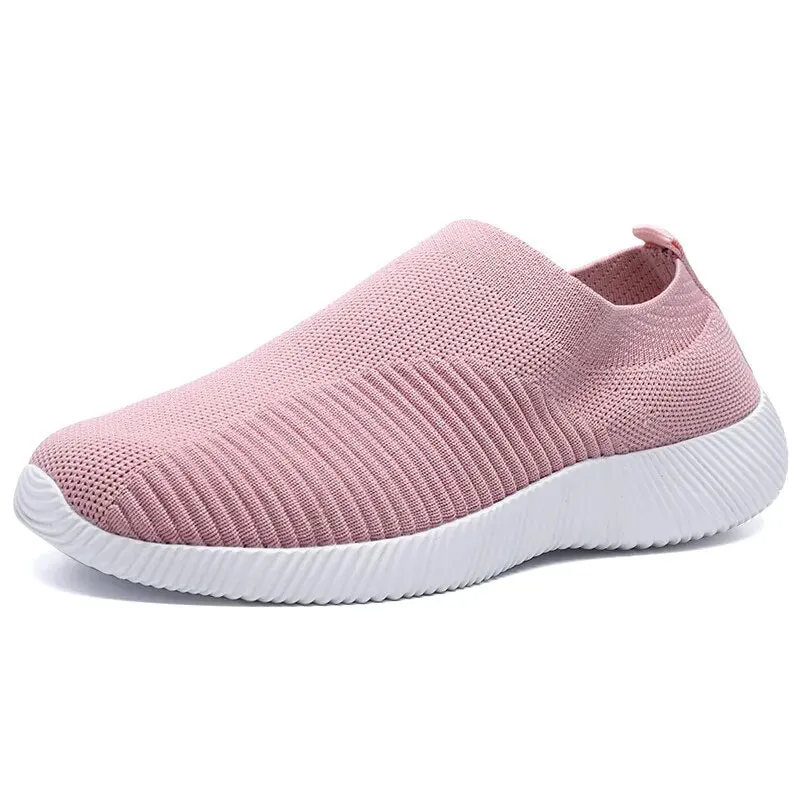 VIP Knitted Sneakers for Women Autumn Slip on Breathable Mesh Casual Shoes Woman Flat Heels Plus Size Loafers Zapatos Mujer