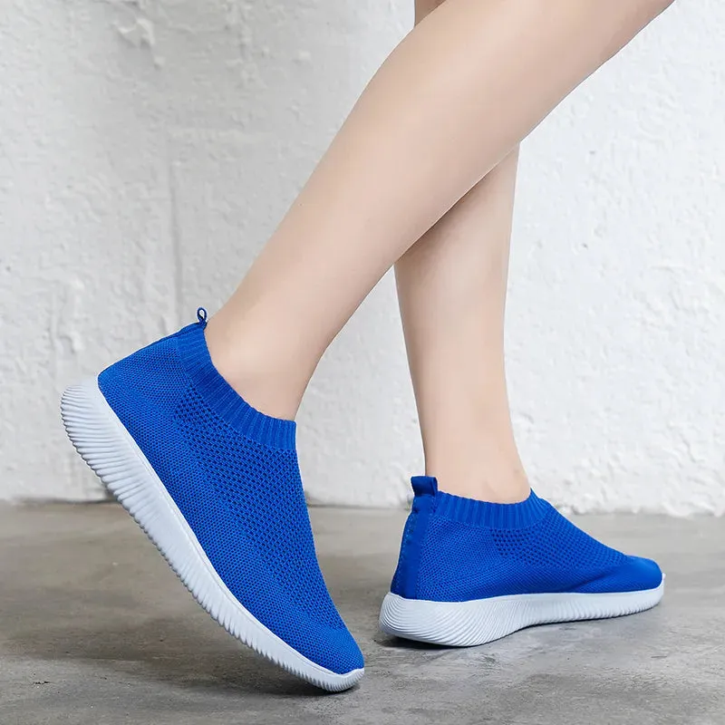 VIP Knitted Sneakers for Women Autumn Slip on Breathable Mesh Casual Shoes Woman Flat Heels Plus Size Loafers Zapatos Mujer