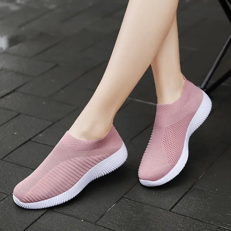 VIP Knitted Sneakers for Women Autumn Slip on Breathable Mesh Casual Shoes Woman Flat Heels Plus Size Loafers Zapatos Mujer