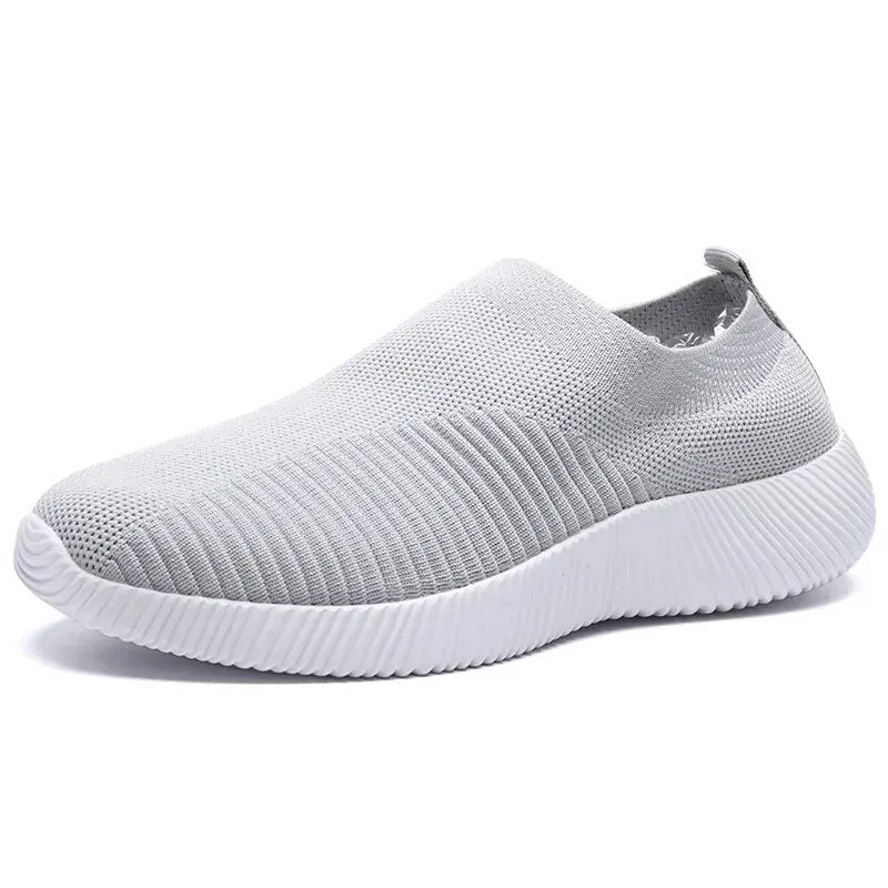 VIP Knitted Sneakers for Women Autumn Slip on Breathable Mesh Casual Shoes Woman Flat Heels Plus Size Loafers Zapatos Mujer